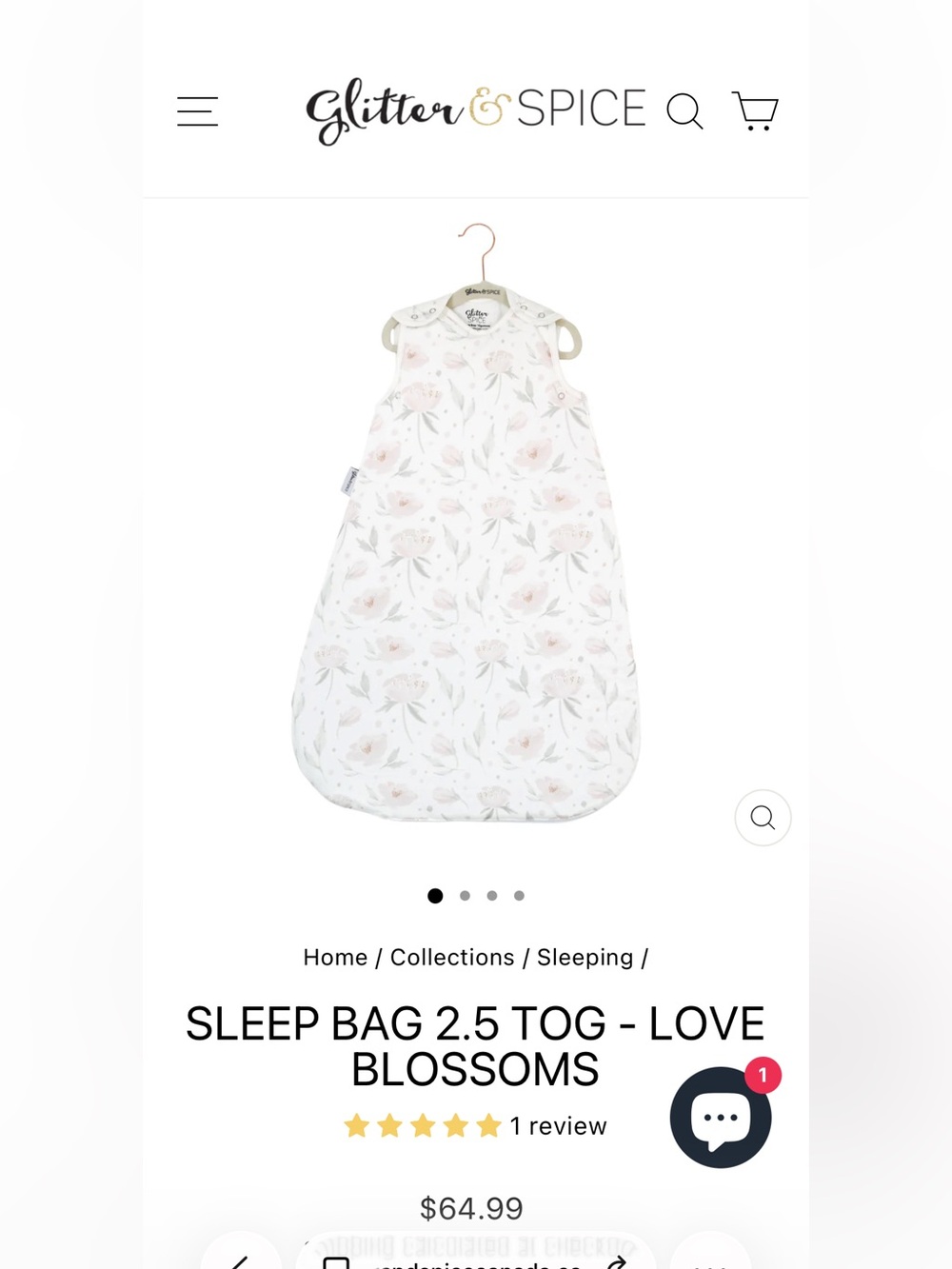 Love Blossoms 2.5 TOG Sleep Sack - White with Blush Floral 6-18 months